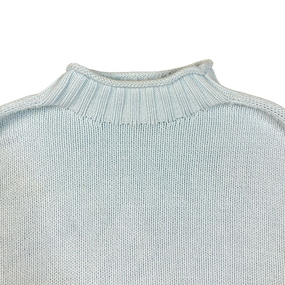 J Crew 2025 Rollneck Sweater Womens L Blue 100% Cotton Coastal Minimalist